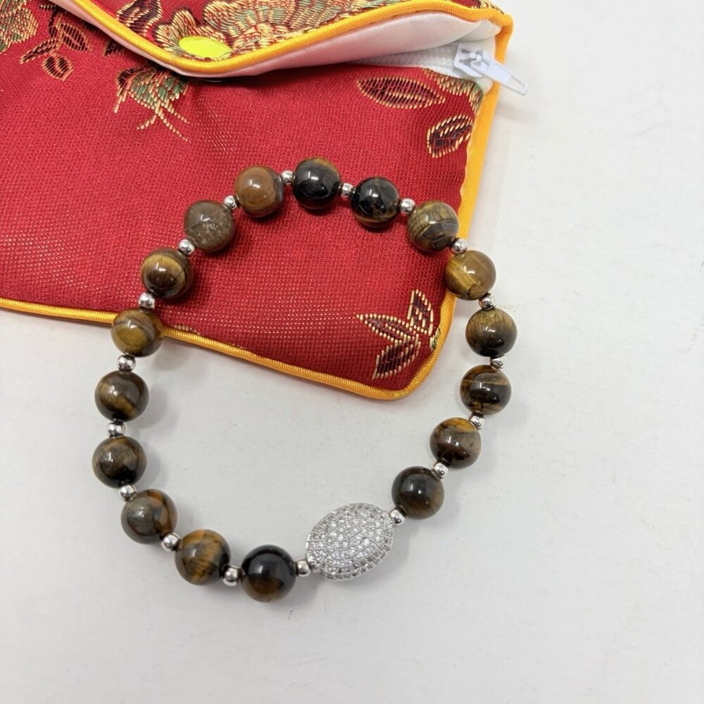Shop LC South African Yellow Tiger's Eye/Simulated Diamond Stretch Bracelet 5215